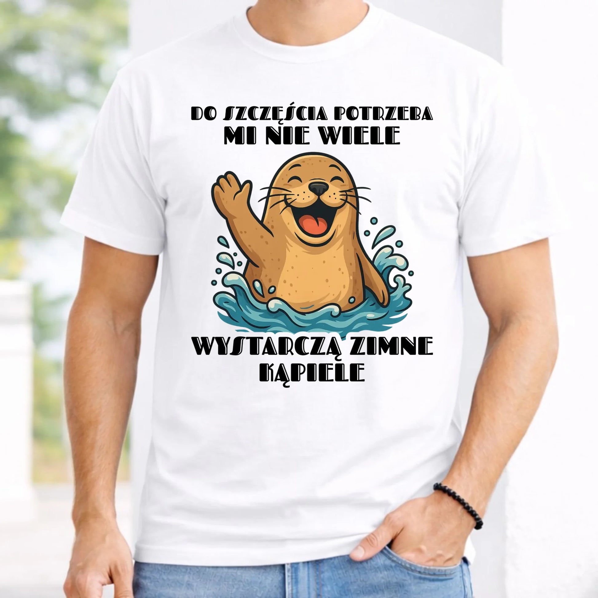 Koszulka męska - prezent dla morsa - Do szczęścia potrzeba mi nie wiele HM06 - StoryCups.pl