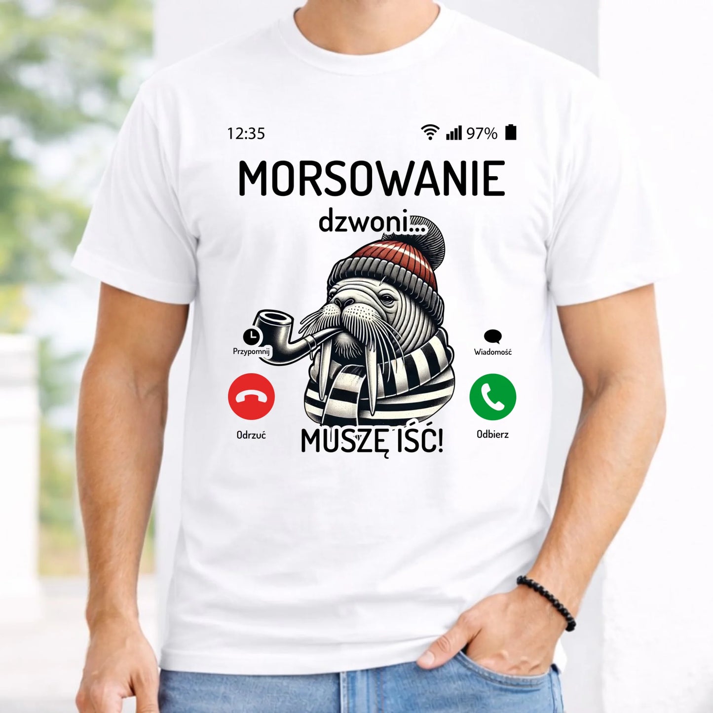 Koszulka męska - prezent dla morsa - Morsowanie dzwoni muszę iść - Mors HM19