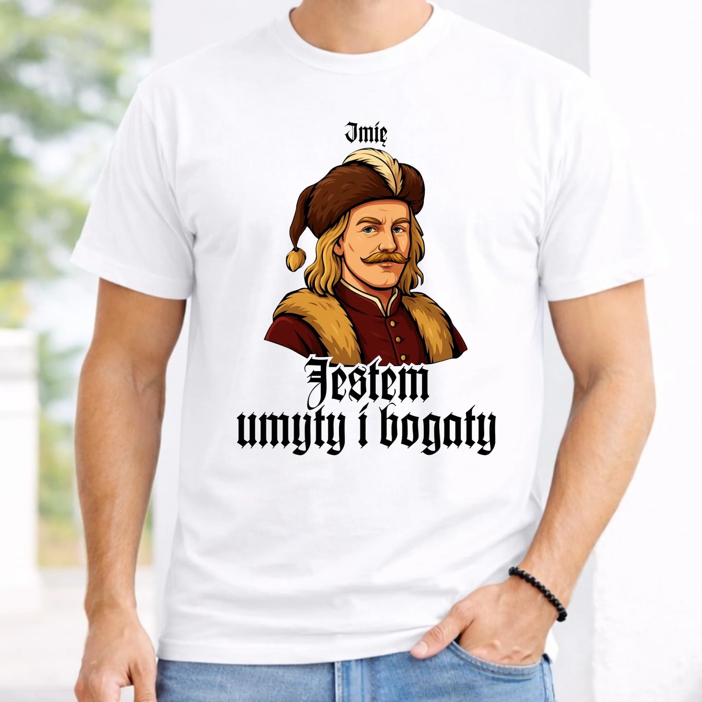 Koszulka męska - Jestem umyty i bogaty - dla fanów serialu 1670 - personalizowana H60