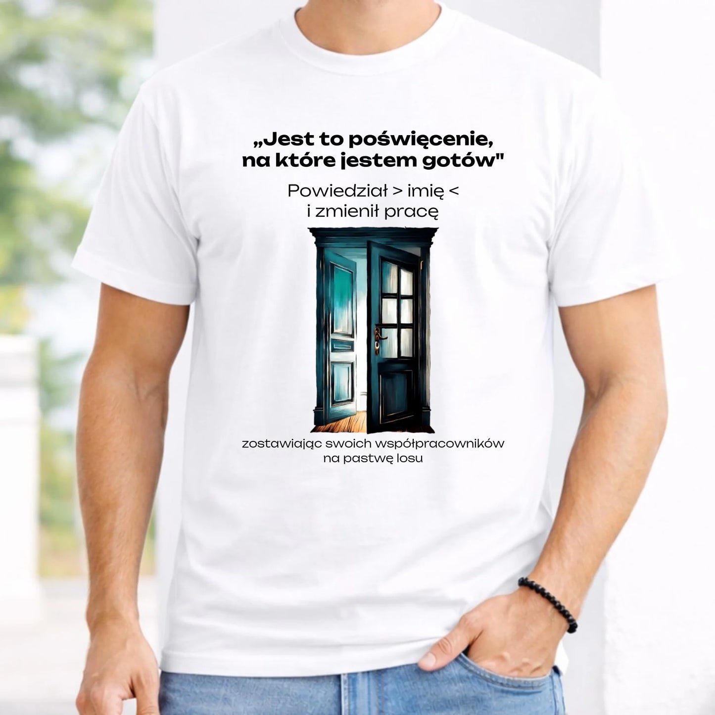 Koszulka męska na odejście z pracy - Poświęcenie, na które jestem gotów - personalizowana OP02