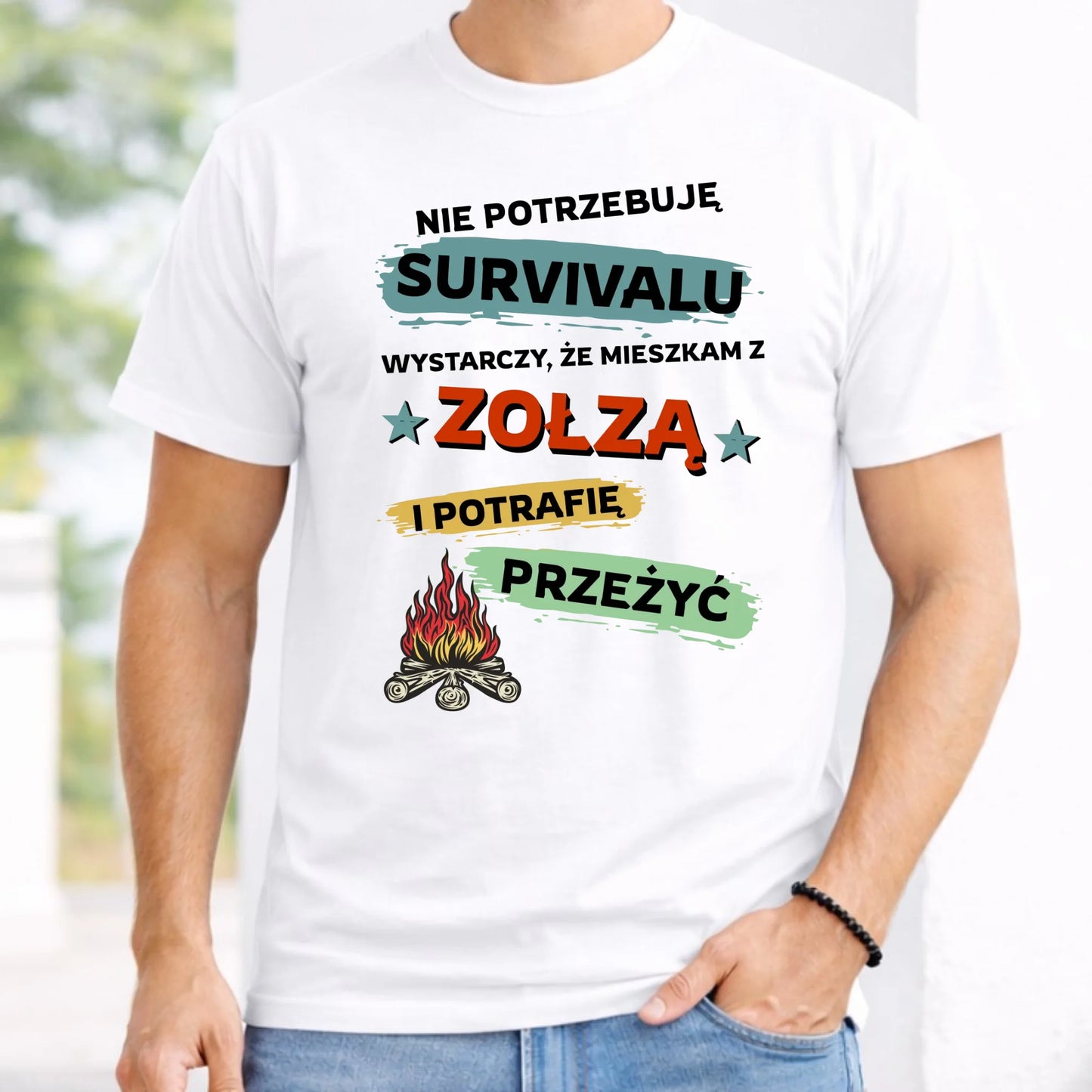 Koszulka męska – Prezent dla chłopaka męża - Nie potrzebuję survivalu, mieszkam z zołzą DCH25