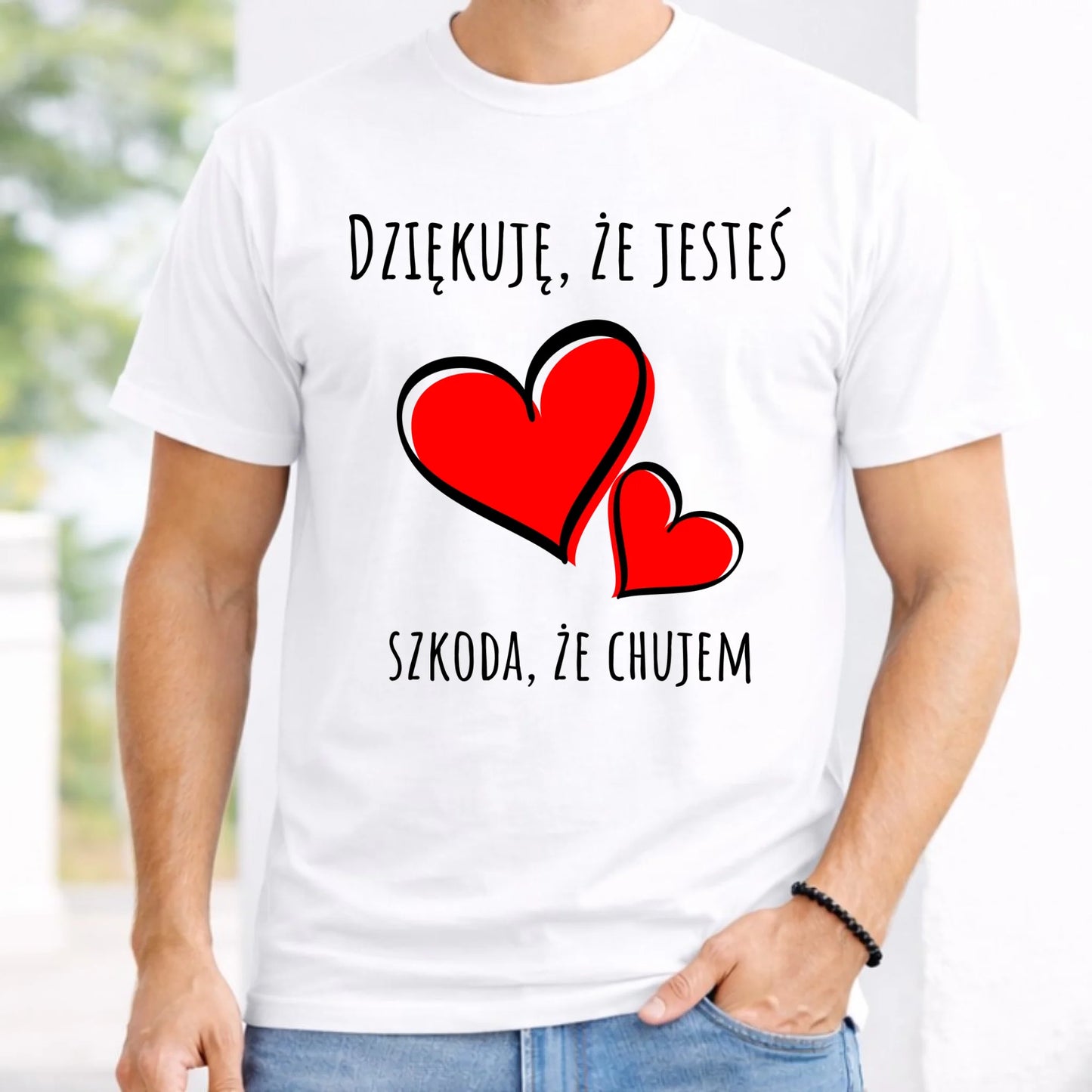 Koszulka męska - Dziękuję, że jesteś szkoda, że ch#jem - bez cenzury - czarna DCH10