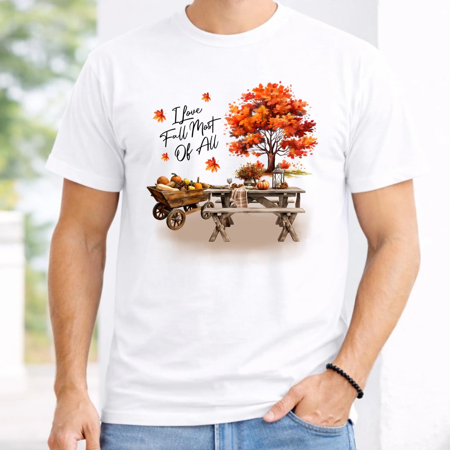 Koszulka męska jesienna - Jesienny piknik z dyniami JS04
