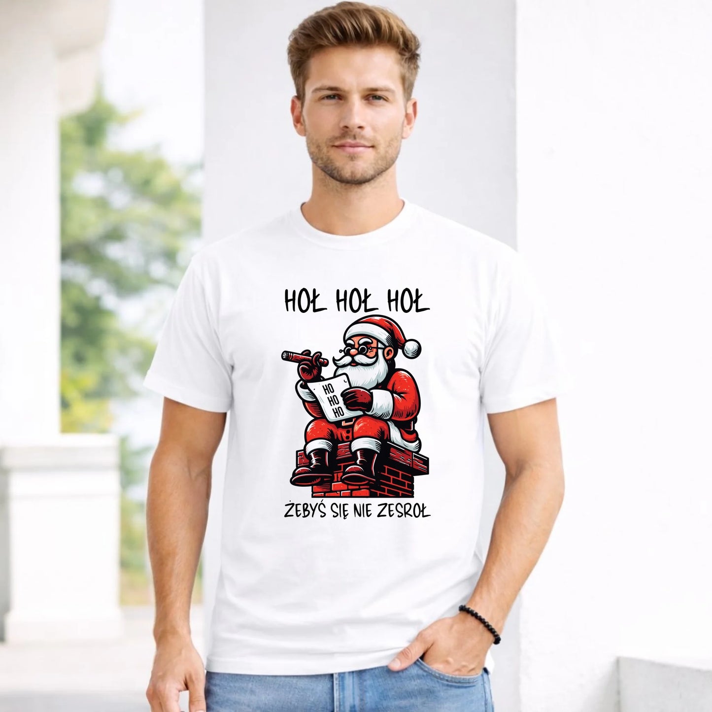 Koszulka męska świąteczna - Śmieszny prezent na Mikołaja - Hoł hoł hoł żebyś się nie zesroł BN156