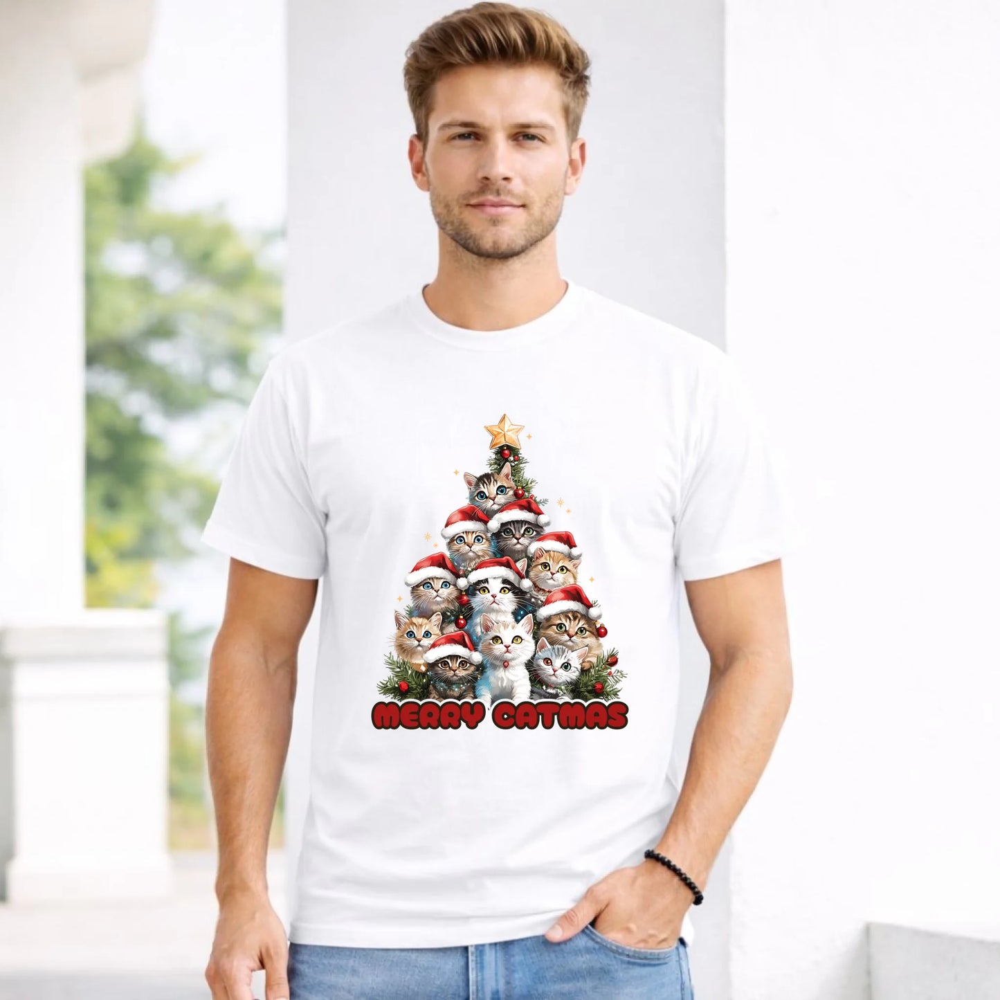 Koszulka męska świąteczna - Kocia choinka Merry Catmas BN20