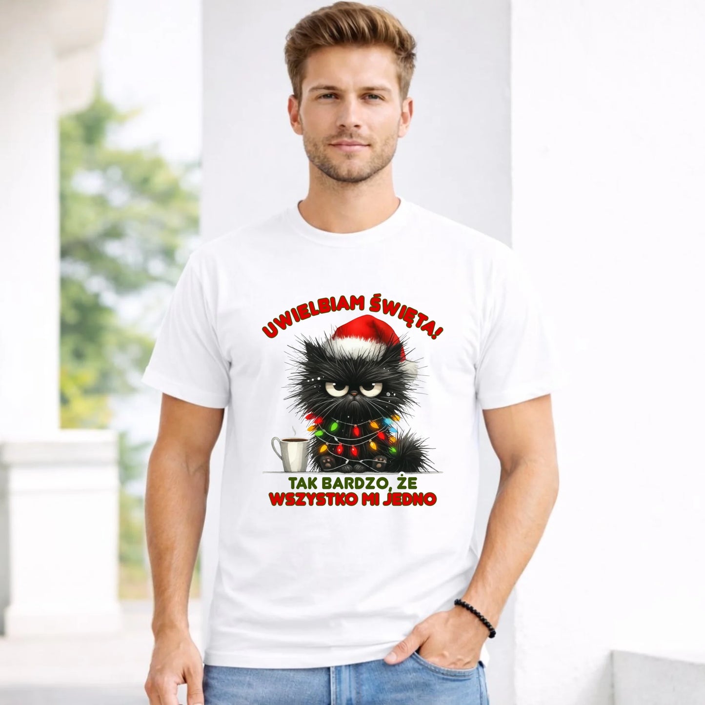 Koszulka męska świąteczna - Kot Maruda Wszystko mi jedno BN35