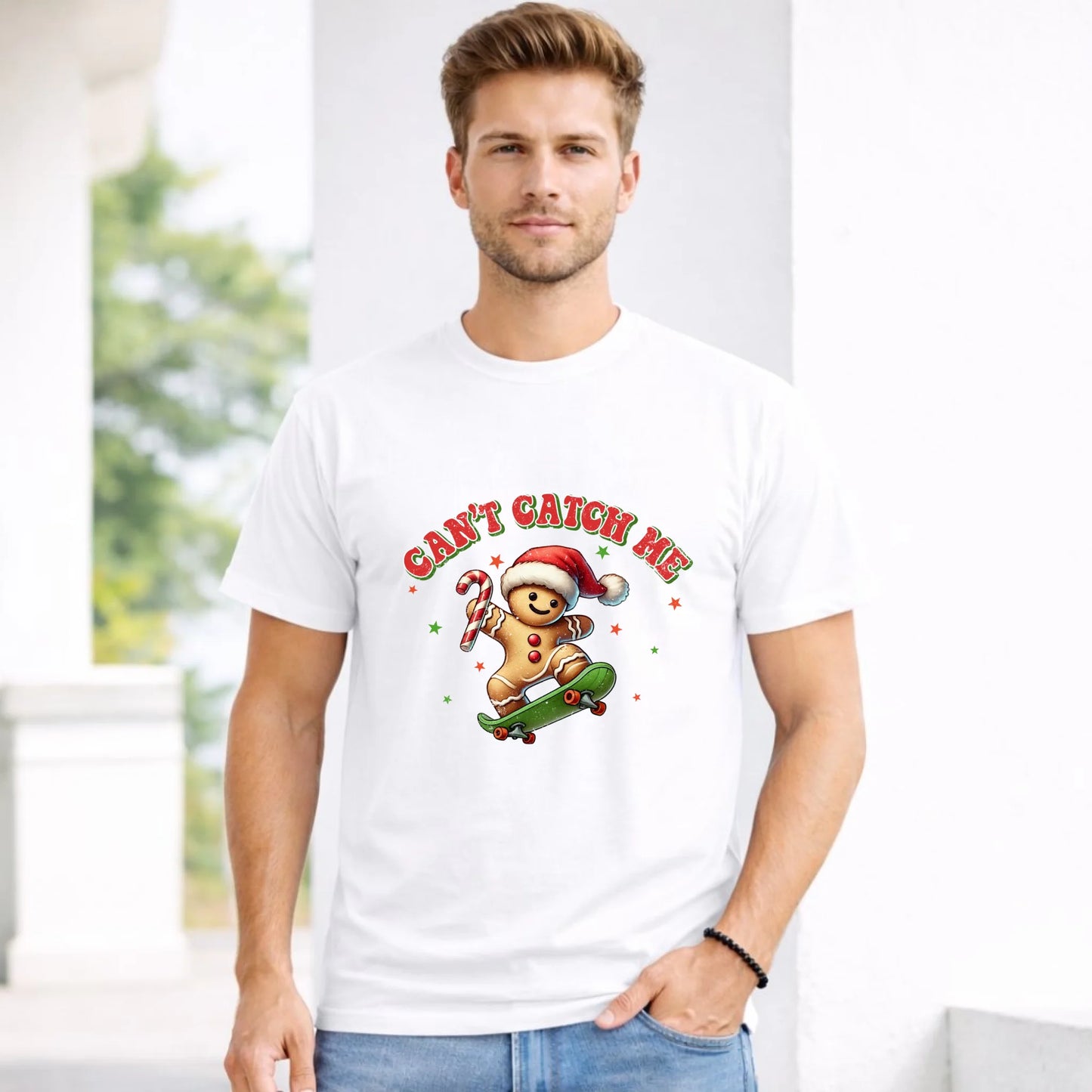 Koszulka męska świąteczna - Piernik na deskorolce Can't catch me BN45