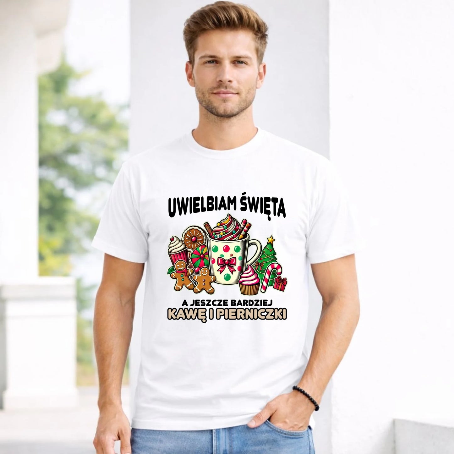 Koszulka męska świąteczna - Uwielbiam święta kawę i pierniczki BN47