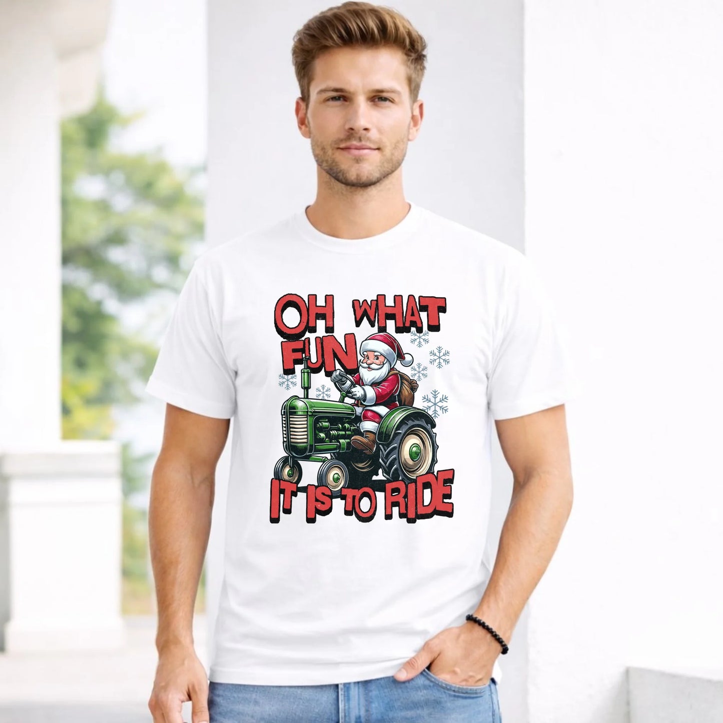 Koszulka męska świąteczna - Mikołaj na traktorze - Oh what fun BN48