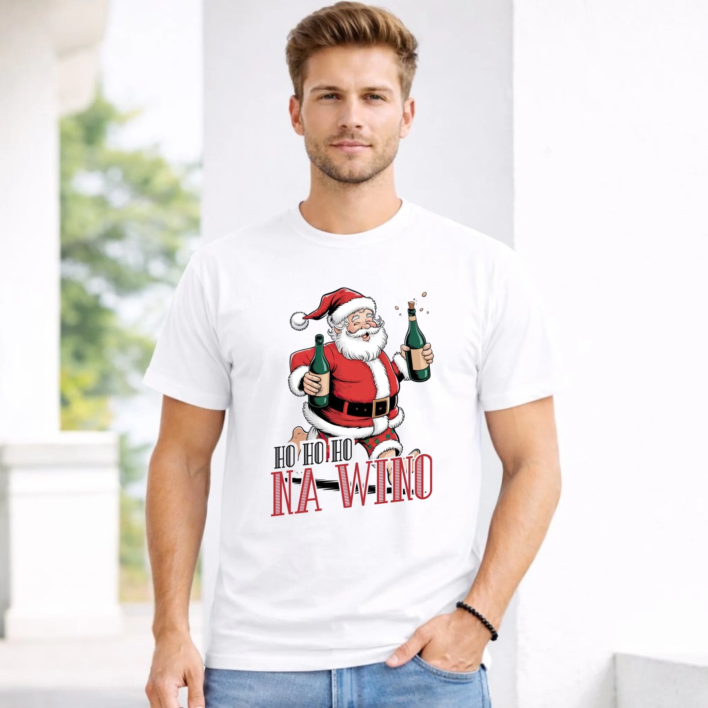 Koszulka męska świąteczna - Mikołaj Ho ho ho na wino BN61