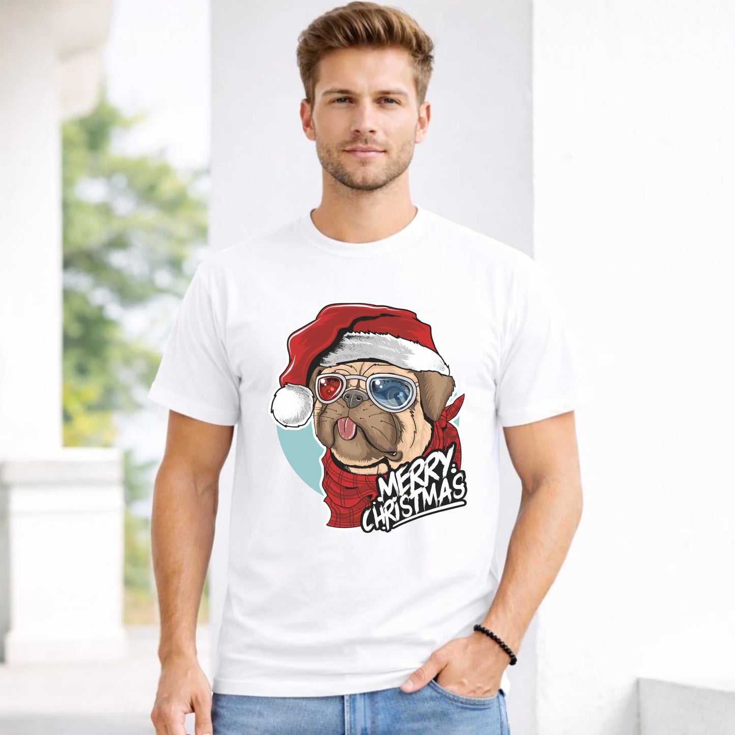 Koszulka męska świąteczna - Mops Merry Christmas BN62