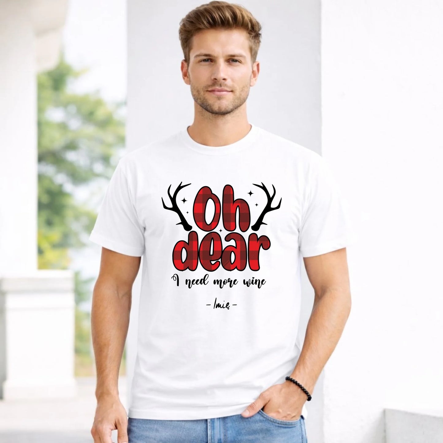 Koszulka męska świąteczna - Oh dear I need more wine - personalizowana BN63