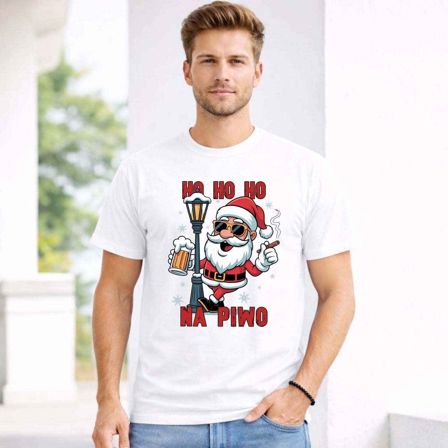 Koszulka męska świąteczna - Mikołaj Ho ho ho na piwo BN64