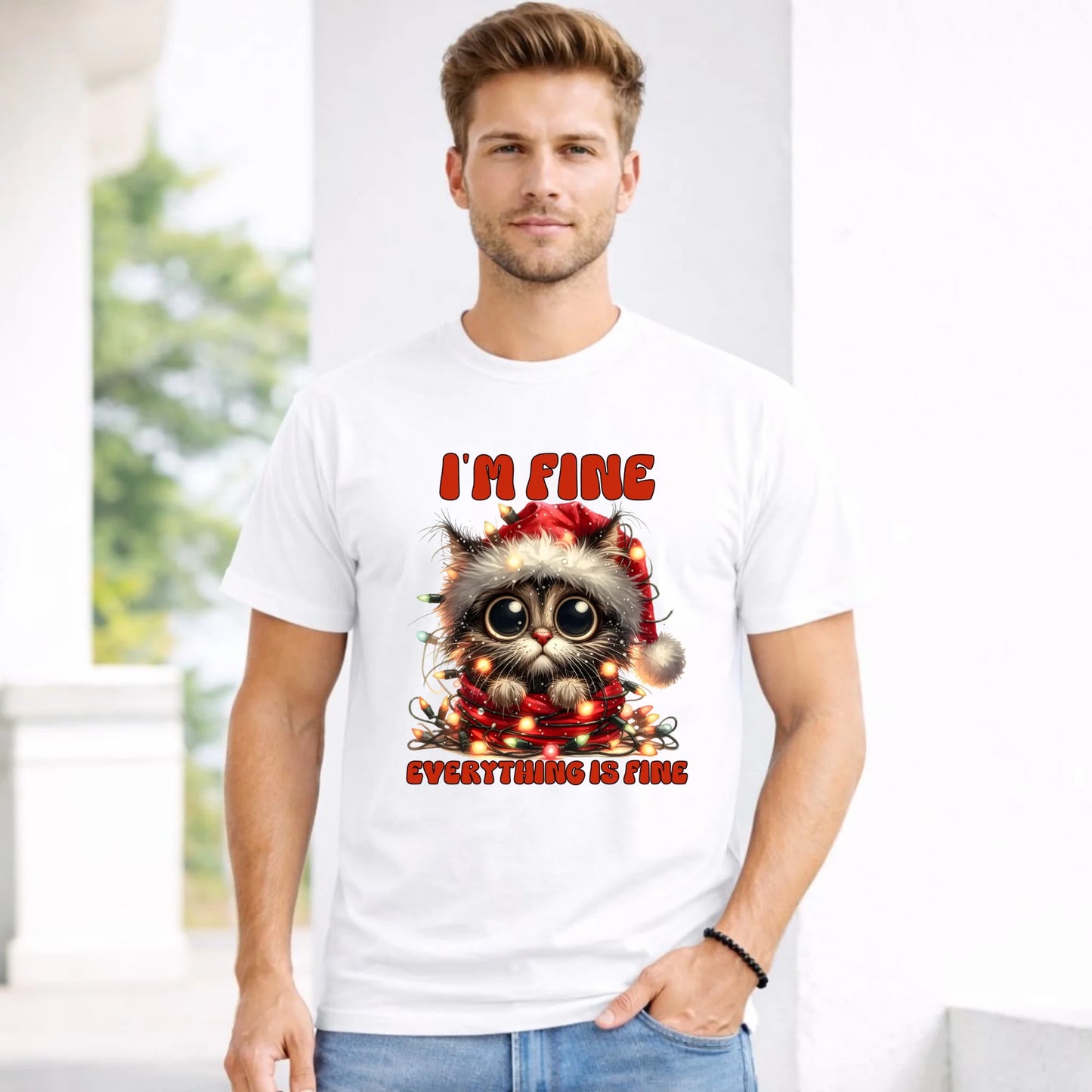 Koszulka męska świąteczna - Kotek I'm fine everything is fine BN67