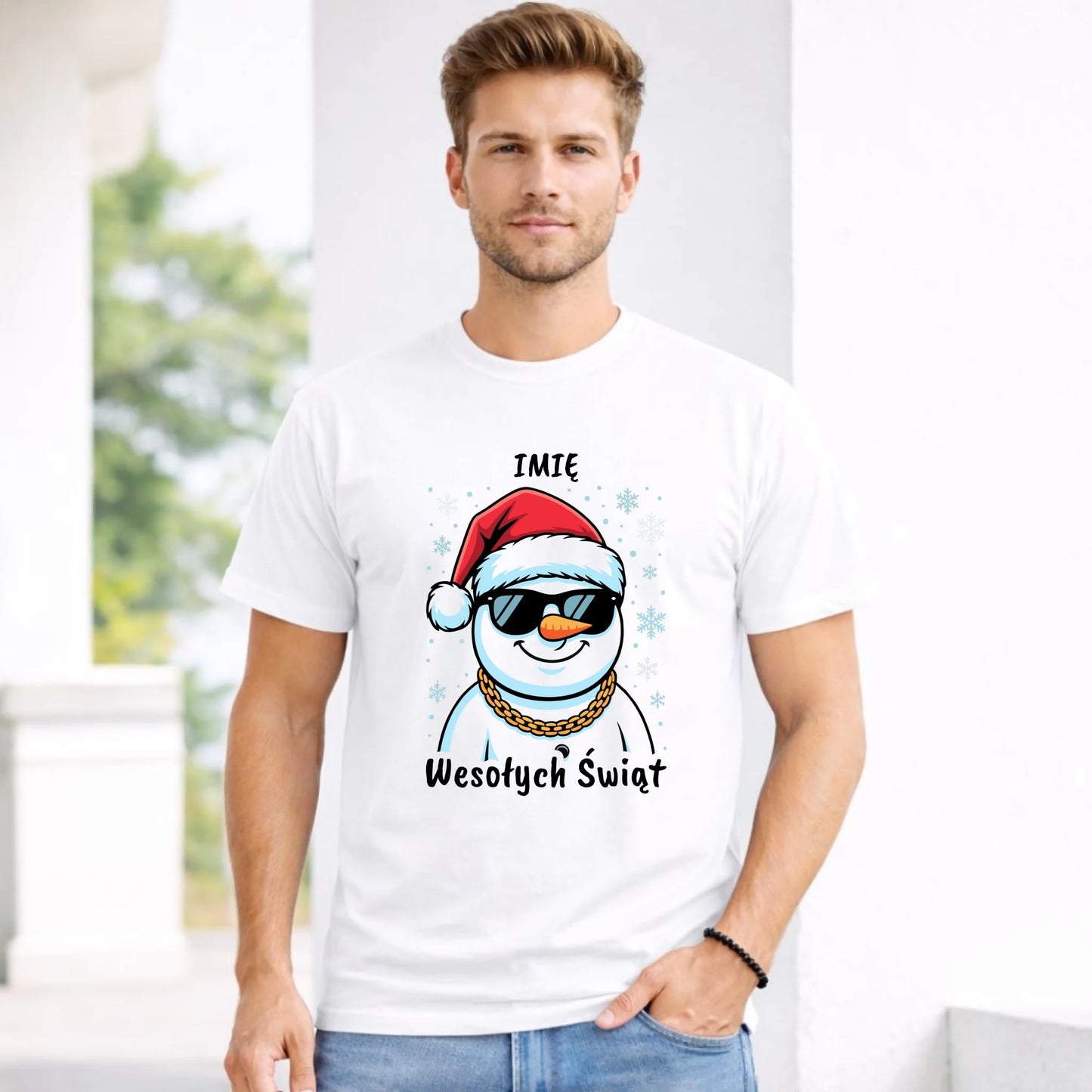 Koszulka męska świąteczna - Wesoły bałwan Wesołych Świąt - personalizowana BN82