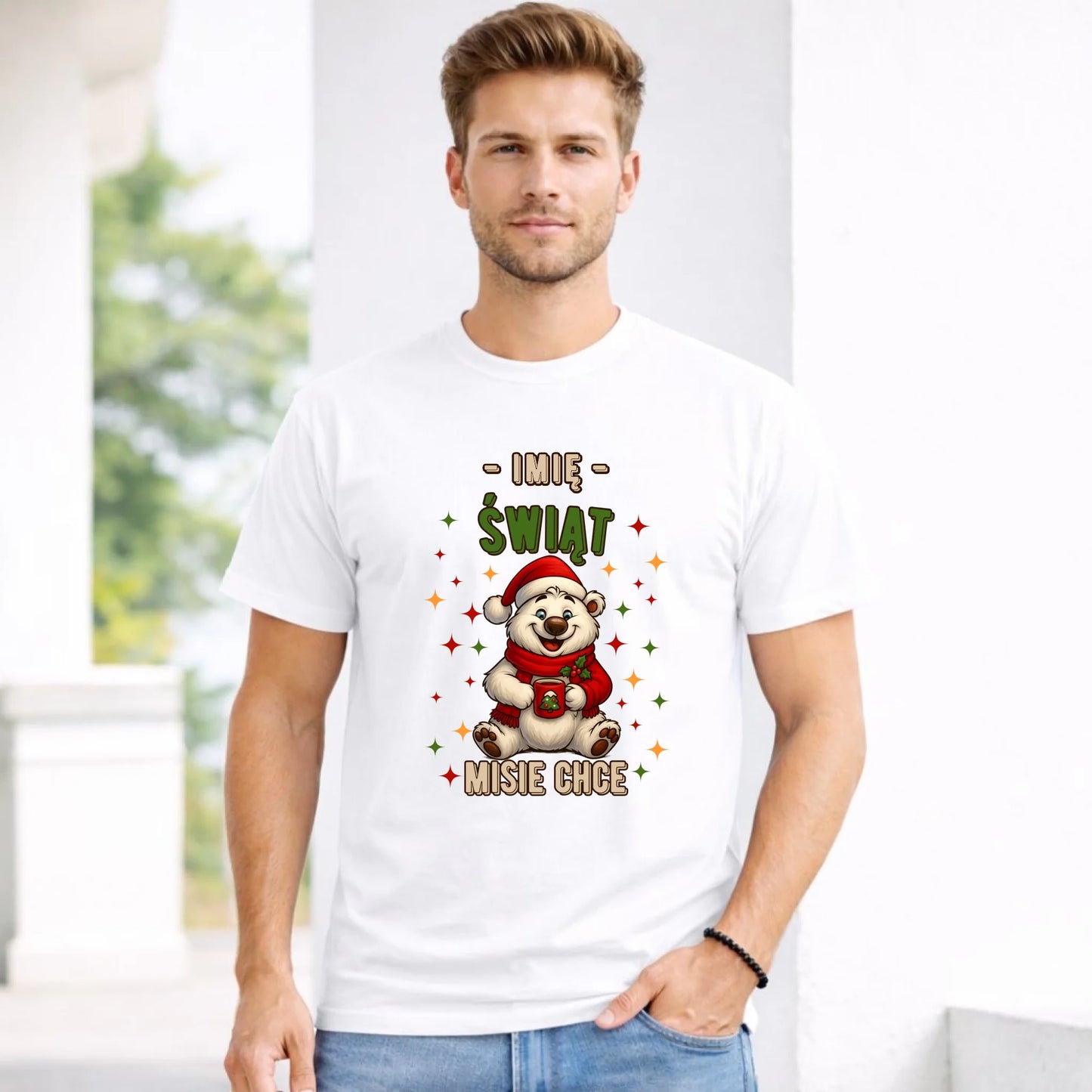 Koszulka męska świąteczna - Misiek Świąt misie chce - personalizowana BN86