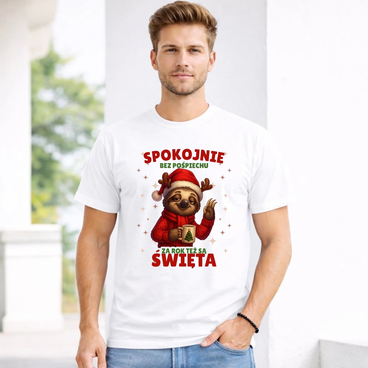 Koszulka męska świąteczna - Leniwiec Za rok też są święta BN92