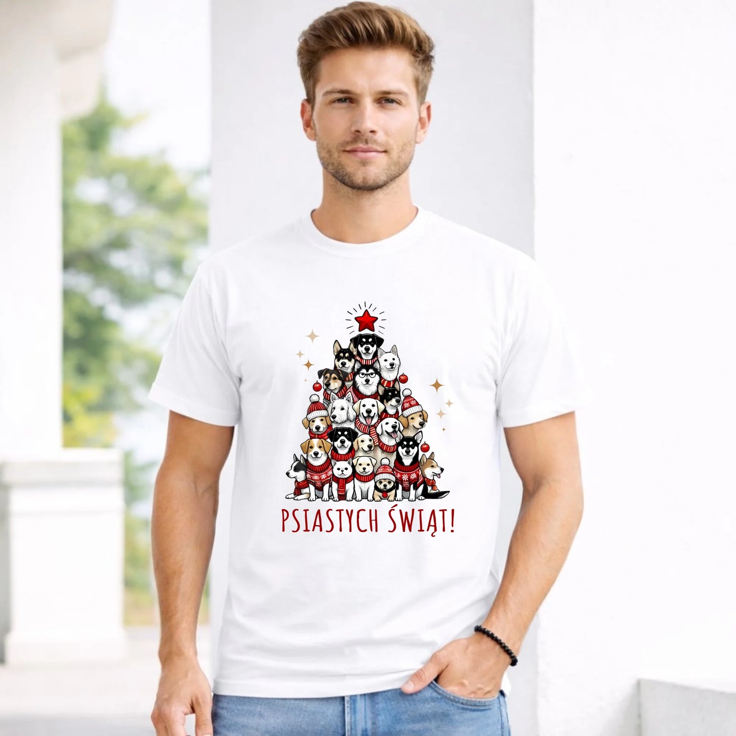 Koszulka męska świąteczna - Psia choinka Psiastych Świąt BN90