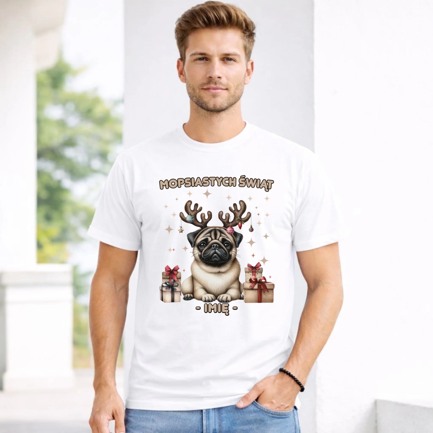 Koszulka męska świąteczna - Mops Mopsiastych świąt - personalizowana BN91