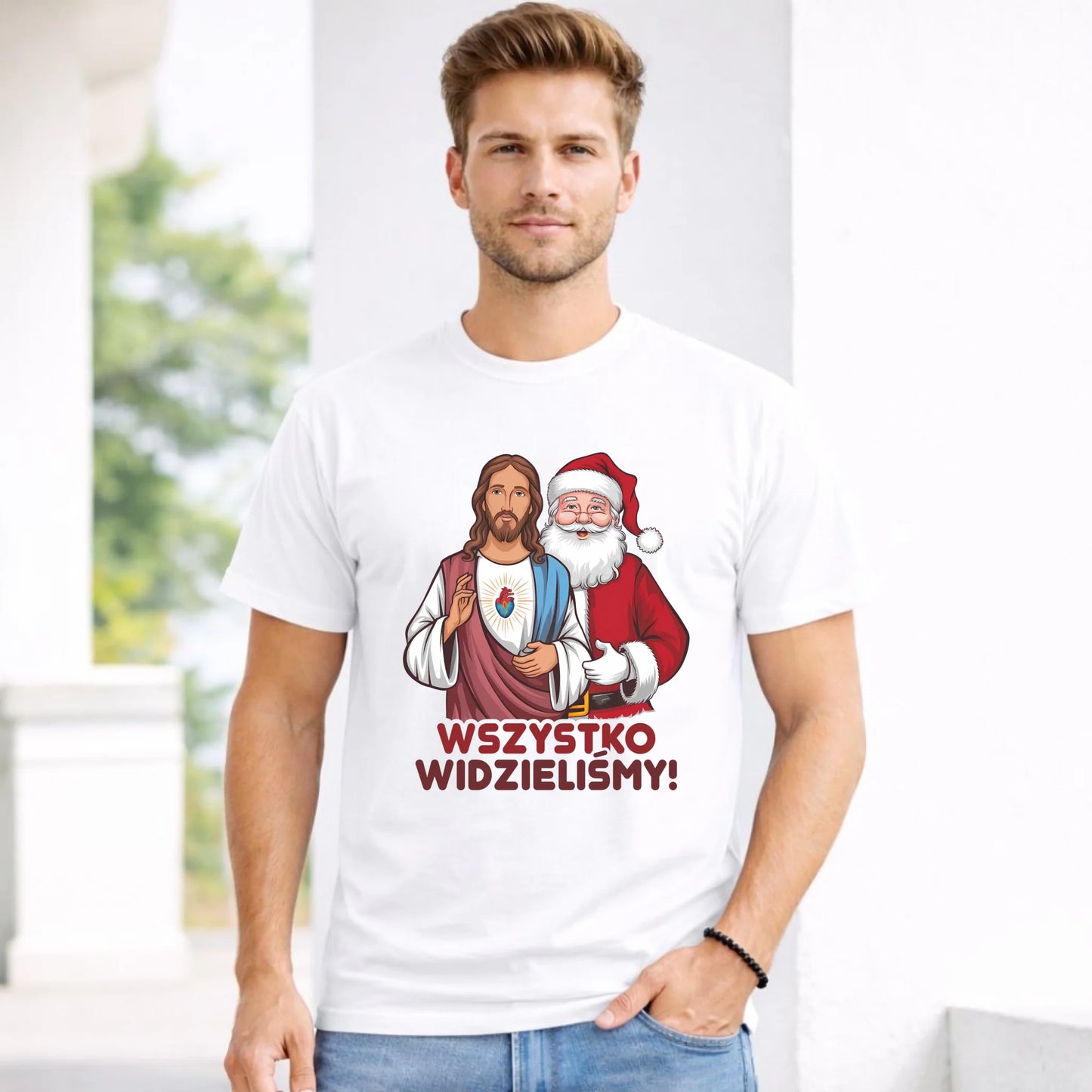 Koszulka męska świąteczna - Jezus i Mikołaj Wszystko widzieliśmy BN89