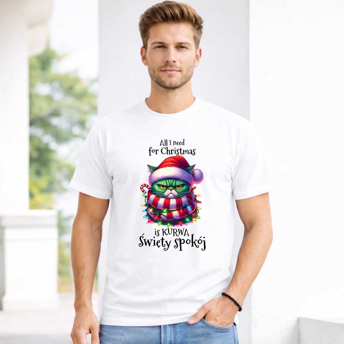 Koszulka męska świąteczna - All I need for Christmas is ku*wa święty spokój - bez cenzury BN101