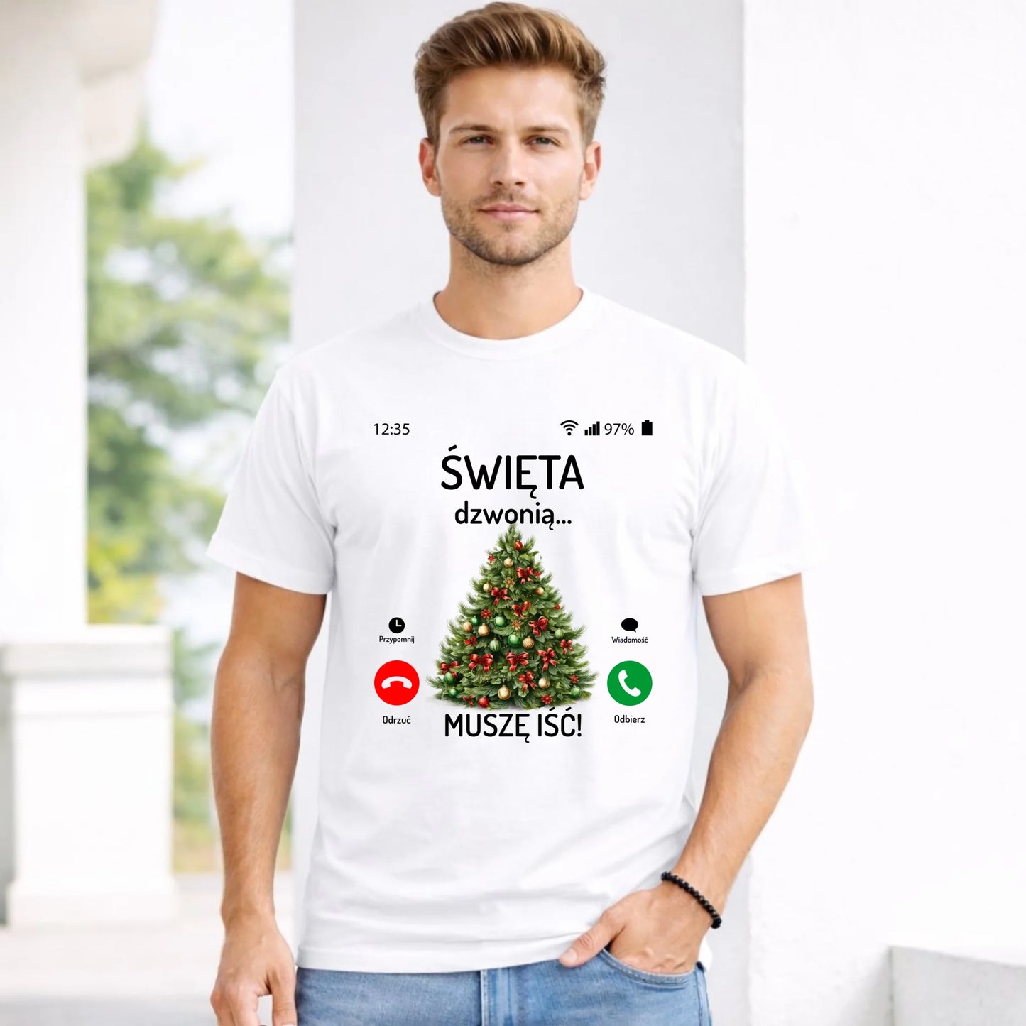 Koszulka męska świąteczna - Choinka Święta dzwonią muszę iść BN124
