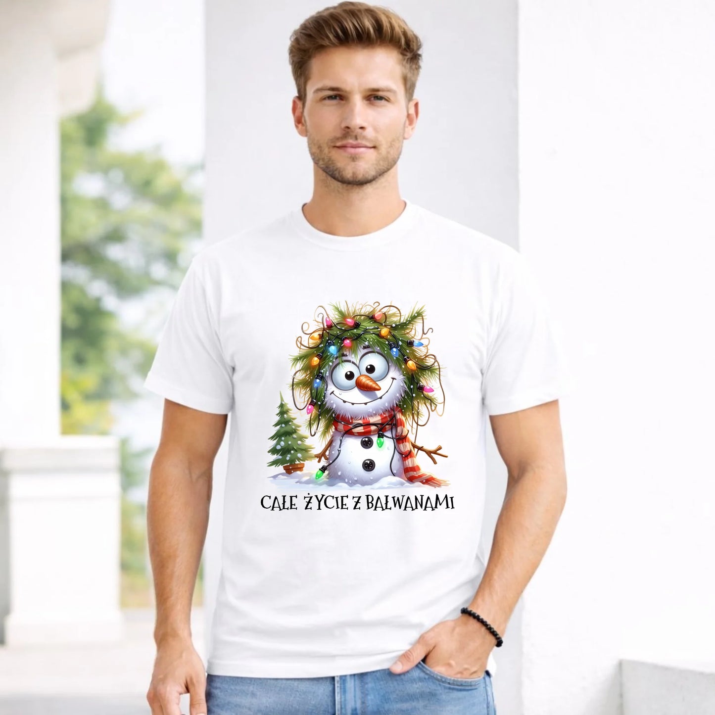 Koszulka męska świąteczna - Całe życie z bałwanami BN125