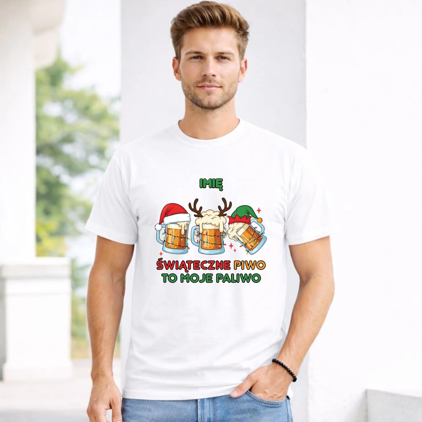 Koszulka męska świąteczna - Świąteczne piwo to moje paliwo - personalizowana BN119