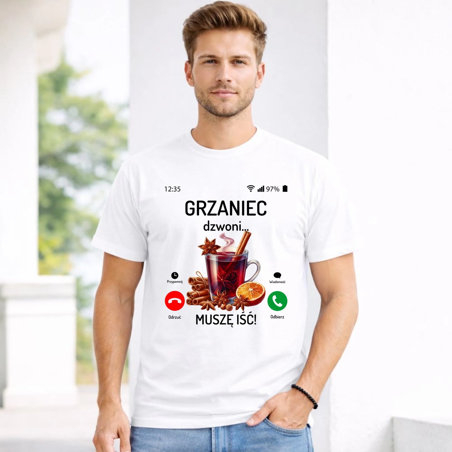 Koszulka męska świąteczna - Grzaniec dzwoni, muszę iść BN127