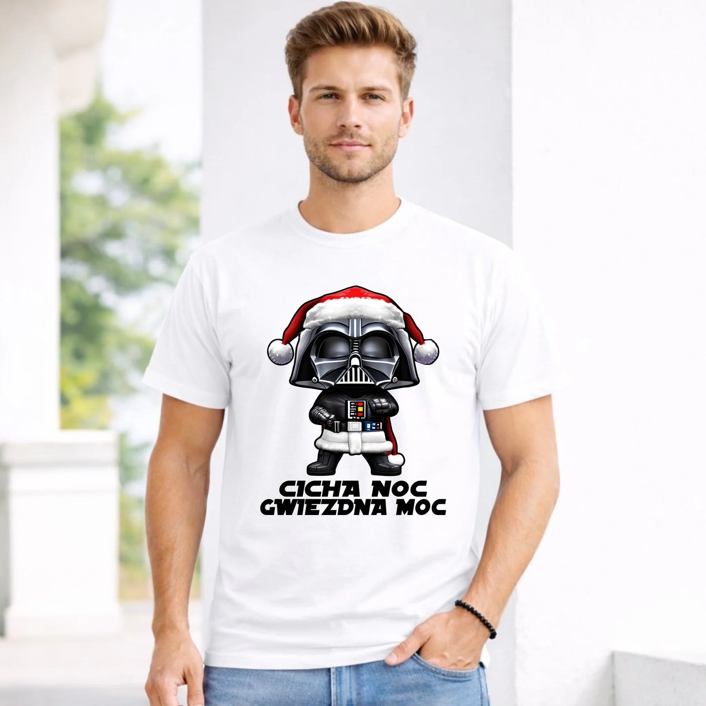Koszulka męska świąteczna dla fanów Gwiezdnych Wojen - Cicha noc, gwiezdna moc BN132