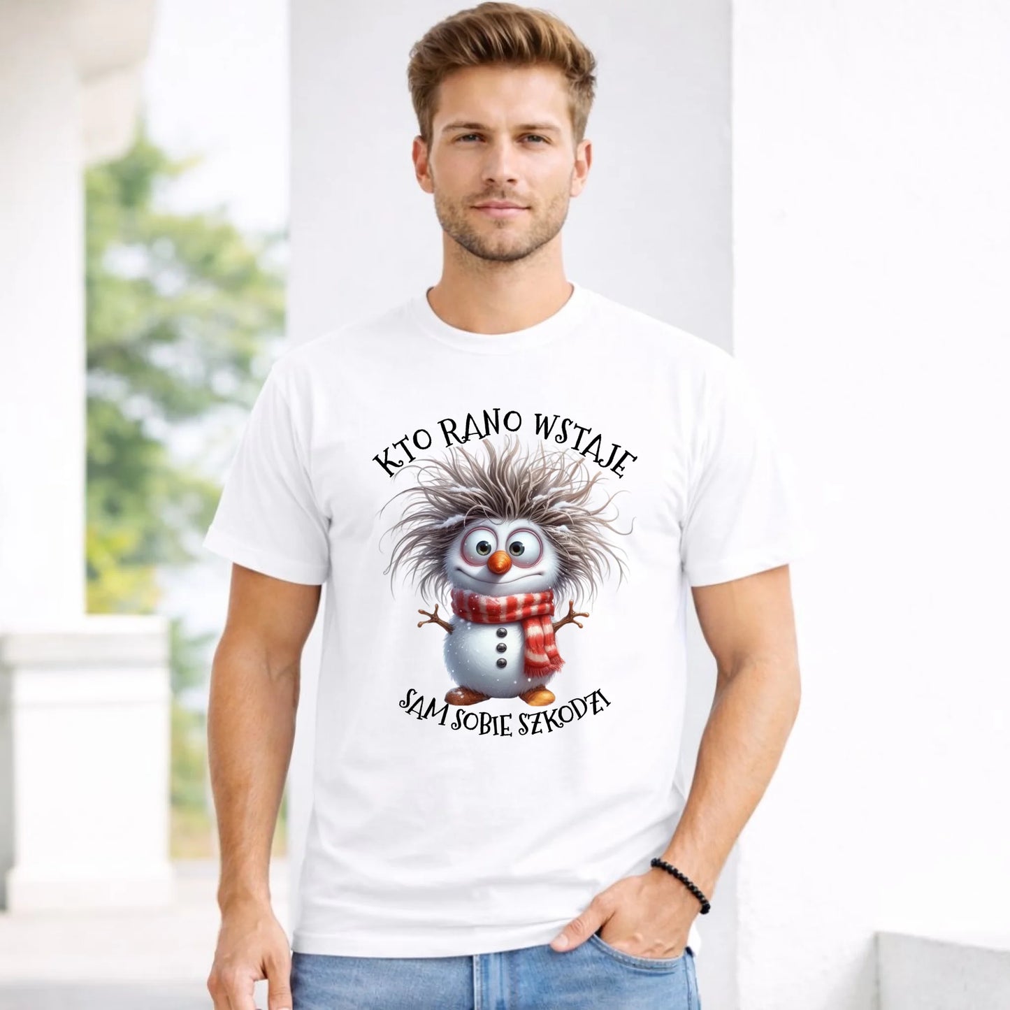 Koszulka męska świąteczna - Bałwanek - Kto rano wstaje sam sobie szkodzi BN133