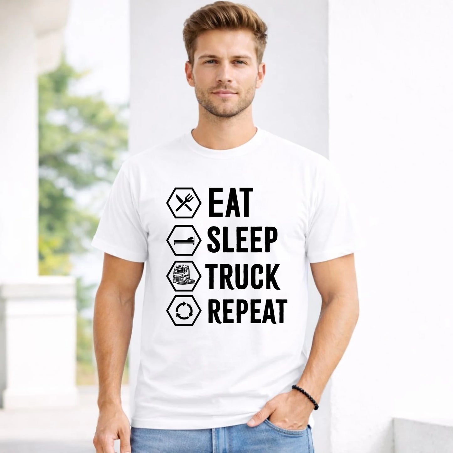 Koszulka męska dla kierowcy ciężarówki - Eat Sleep Truck Repeat ZKT05