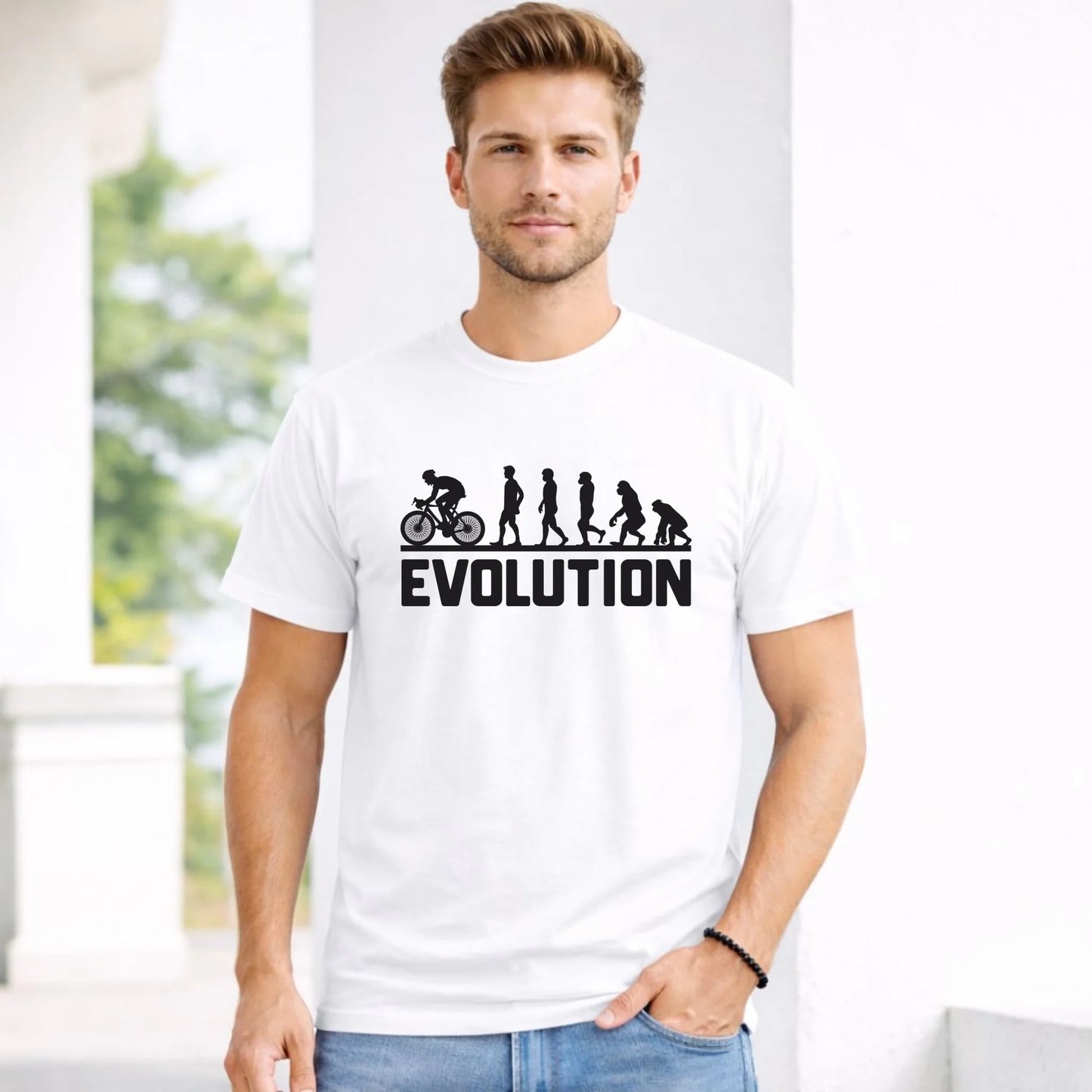 Koszulka męska z rowerem z rowerem - Ewolucja rowerzysty HR04