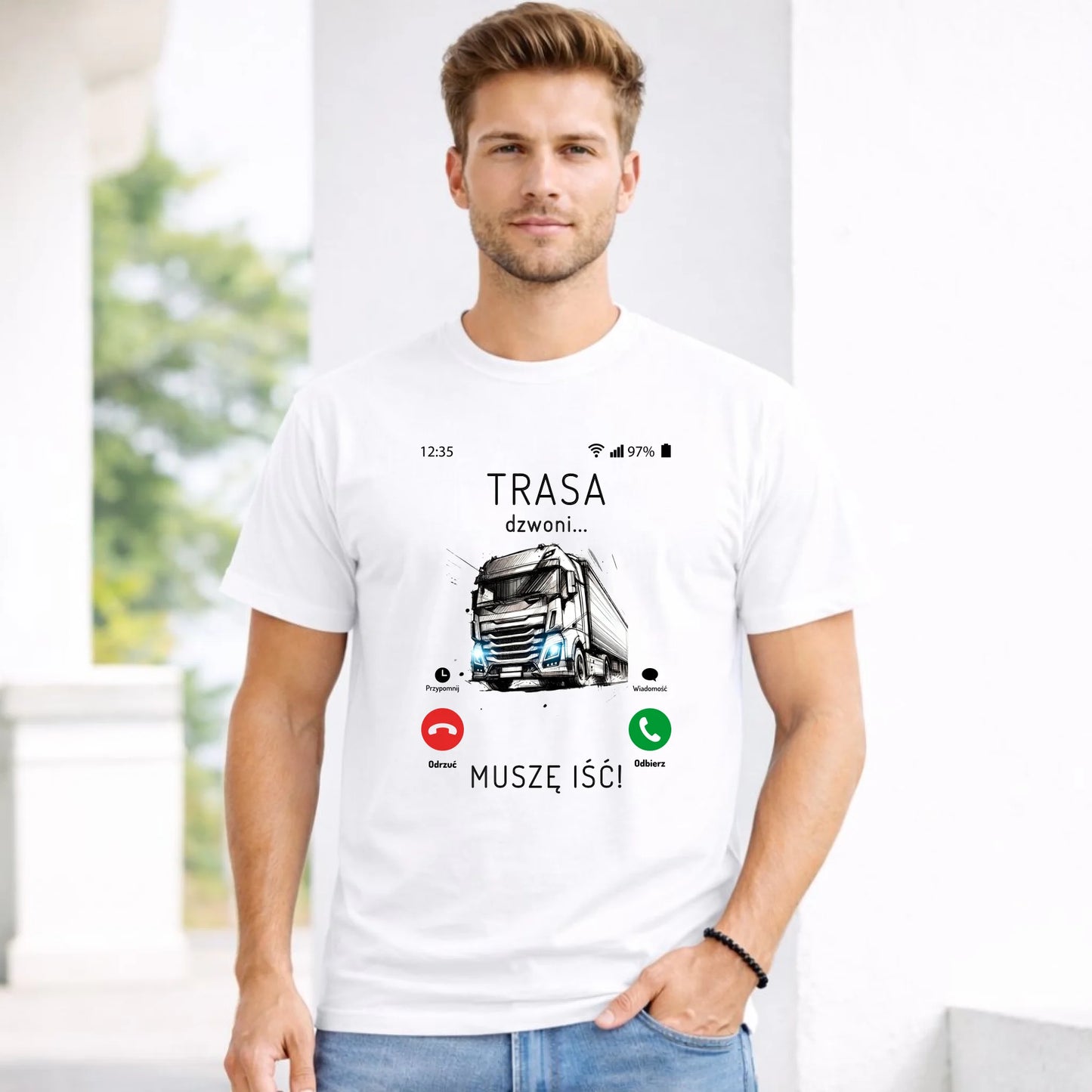 Koszulka męska dla kierowcy tira - Trasa dzwoni muszę iść ZKT03