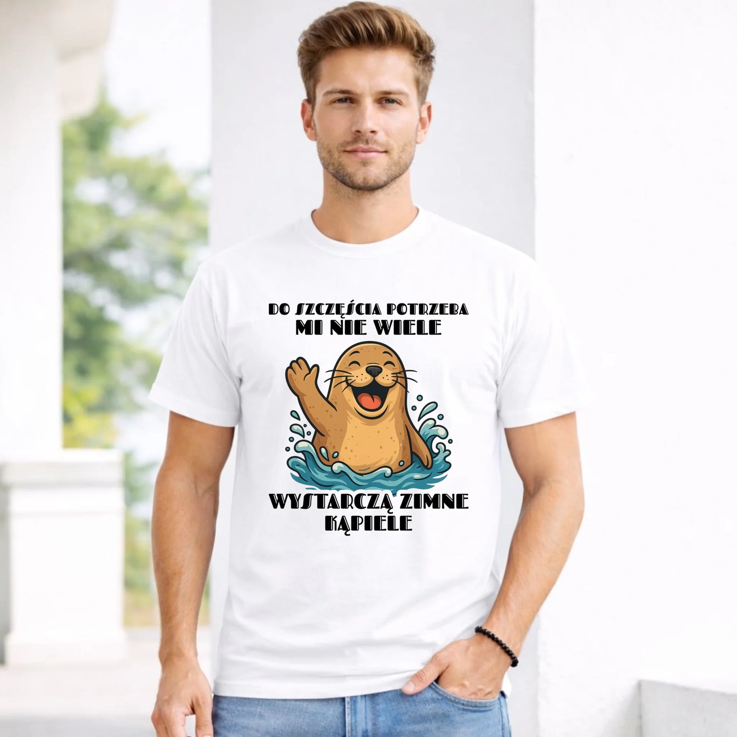 Koszulka męska - prezent dla morsa - Do szczęścia potrzeba mi nie wiele HM06 - StoryCups.pl