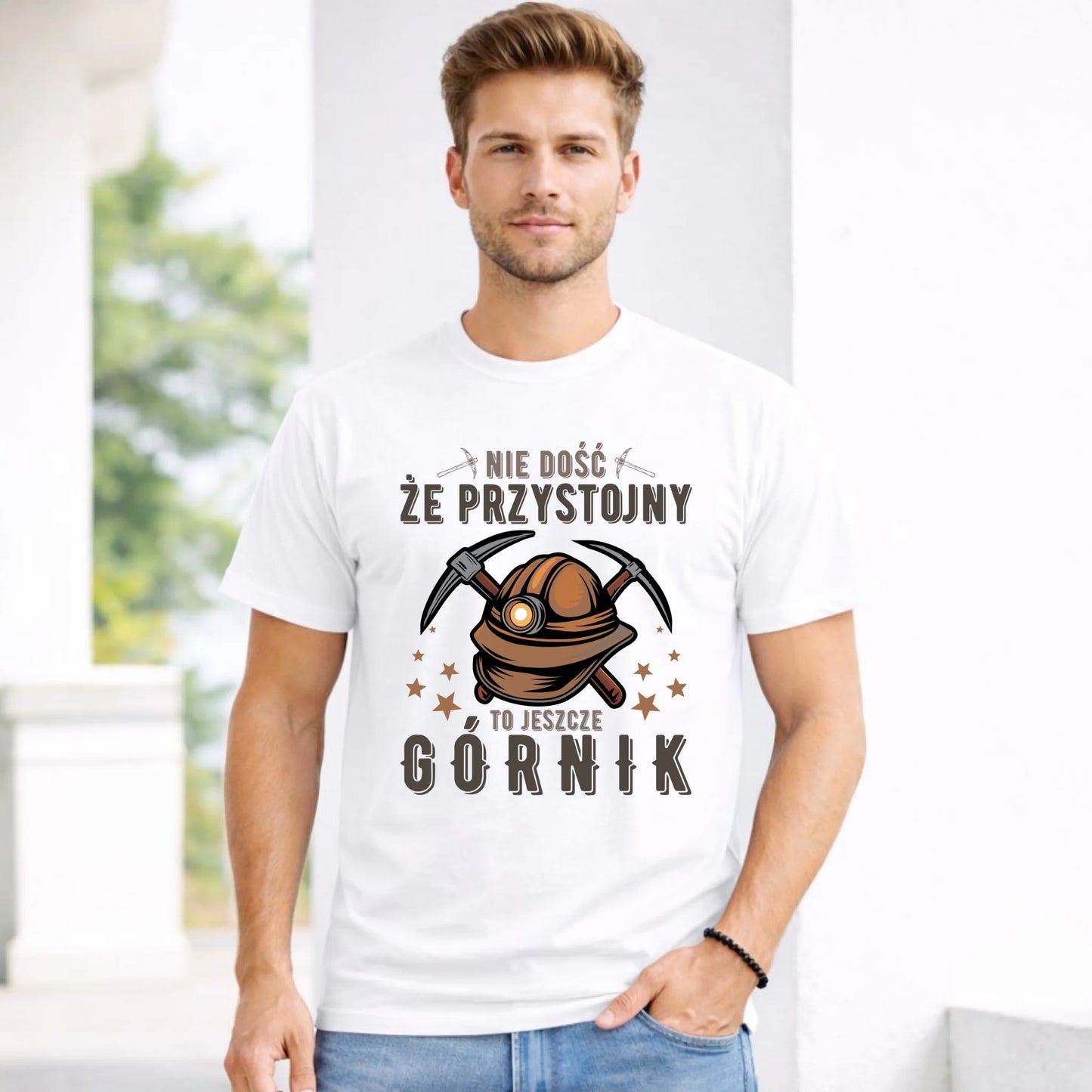 Koszulka męska - prezent dla górnika - Nie dość, że przystojny to jeszcze górnik G16