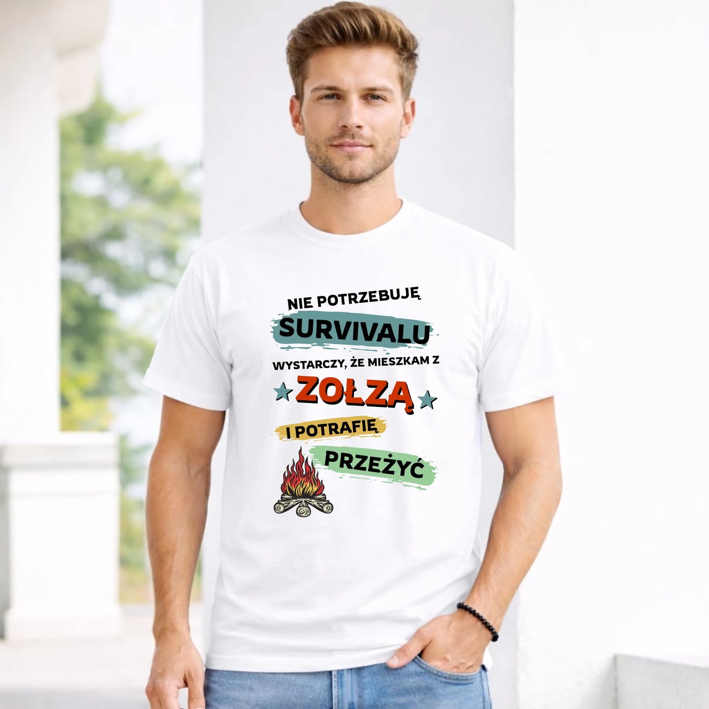 Koszulka męska – Prezent dla chłopaka męża - Nie potrzebuję survivalu, mieszkam z zołzą DCH25