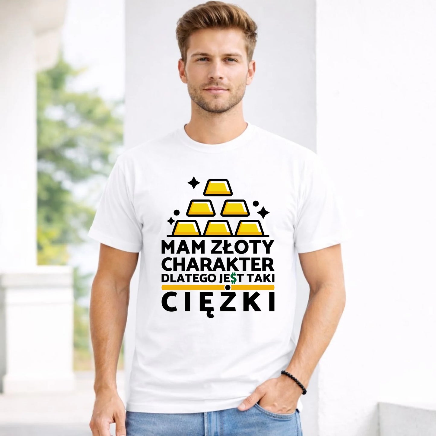 Koszulka męska - prezent dla chłopaka - Złoty charakter DCH16