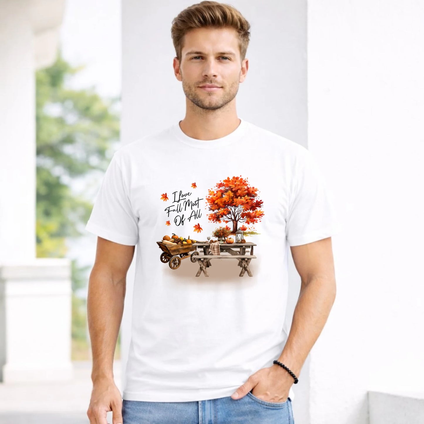 Koszulka męska jesienna - Jesienny piknik z dyniami JS04