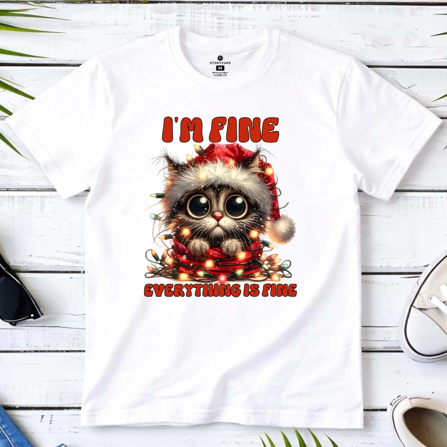 Koszulka męska świąteczna - Kotek I'm fine everything is fine BN67