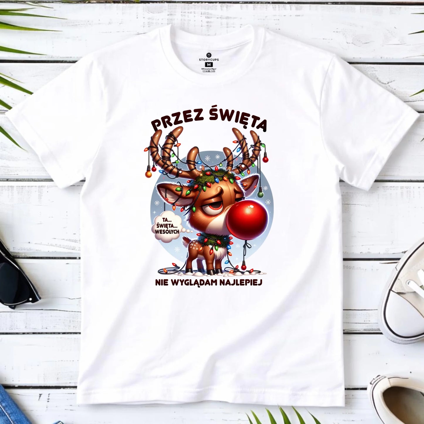 Koszulka męska świąteczna - Renifer Przez święta nie wyglądam najlepiej BN98