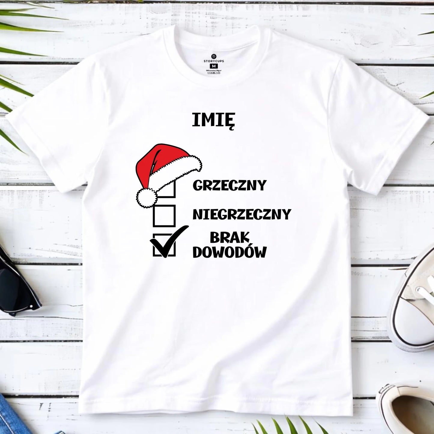 Koszulka męska świąteczna - Grzeczny niegrzeczny brak dowodów - personalizowana BN99