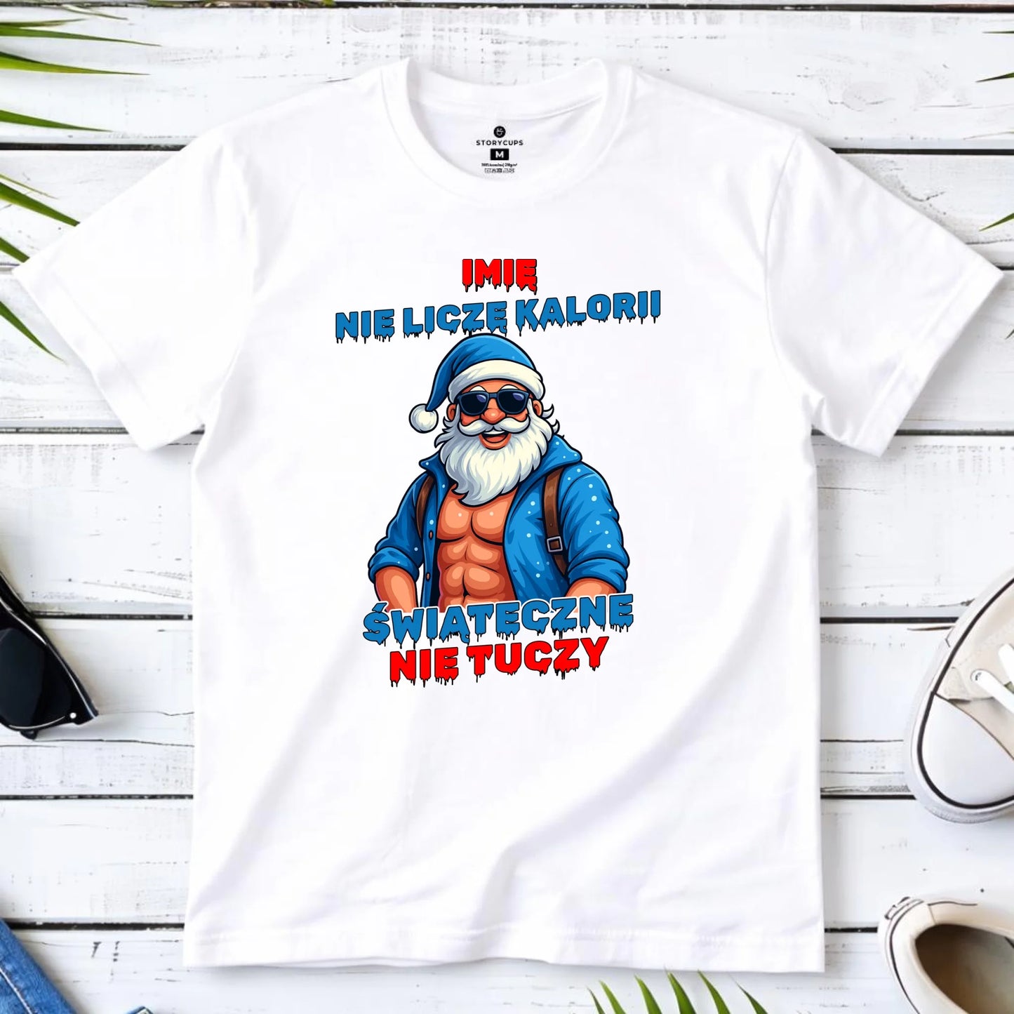 Koszulka męska świąteczna z Mikołajem - Świąteczne nie tuczy - personalizowana BN118