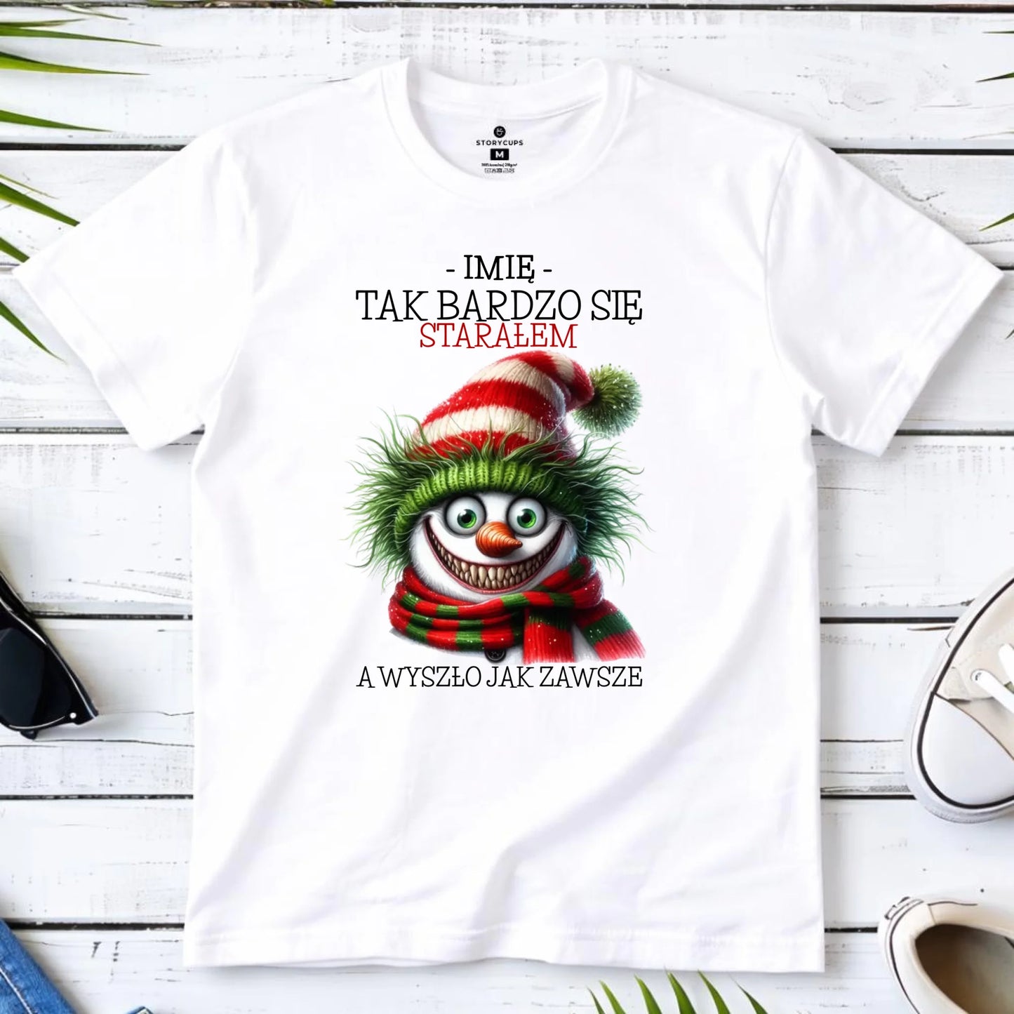 Koszulka męska świąteczna z bałwanem - Tak bardzo się starałem - personalizowana BN120