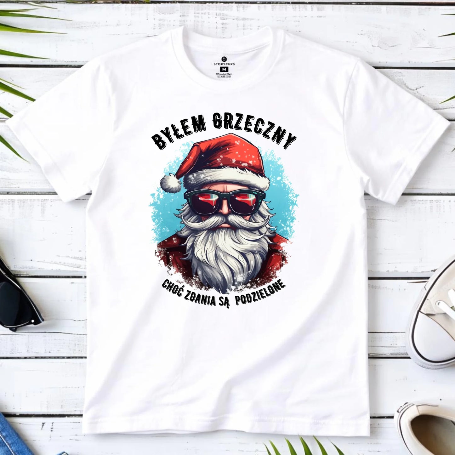 Koszulka męska świąteczna z Mikołajem - Byłem grzeczny, choć zdania są podzielone BN126