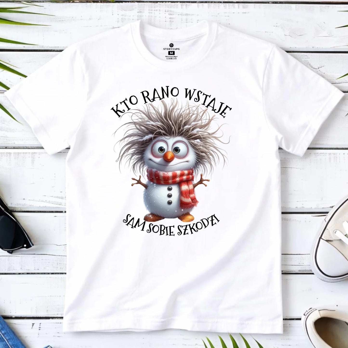 Koszulka męska świąteczna - Bałwanek - Kto rano wstaje sam sobie szkodzi BN133