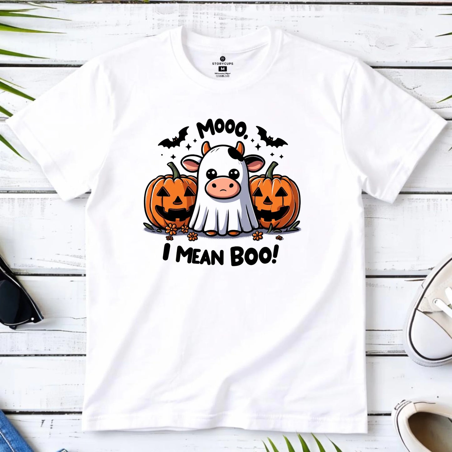 Koszulka męska na Halloween - Mooo I mean Boo! - z dynią i duchem HL14
