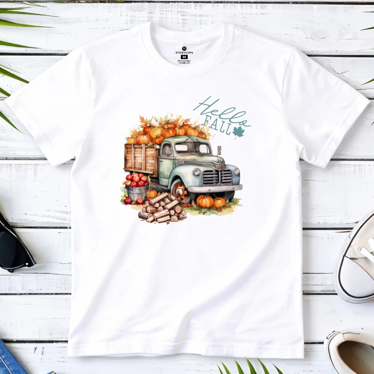 Koszulka męska jesienna – Hello Fall ciężarówka z dyniami JS08