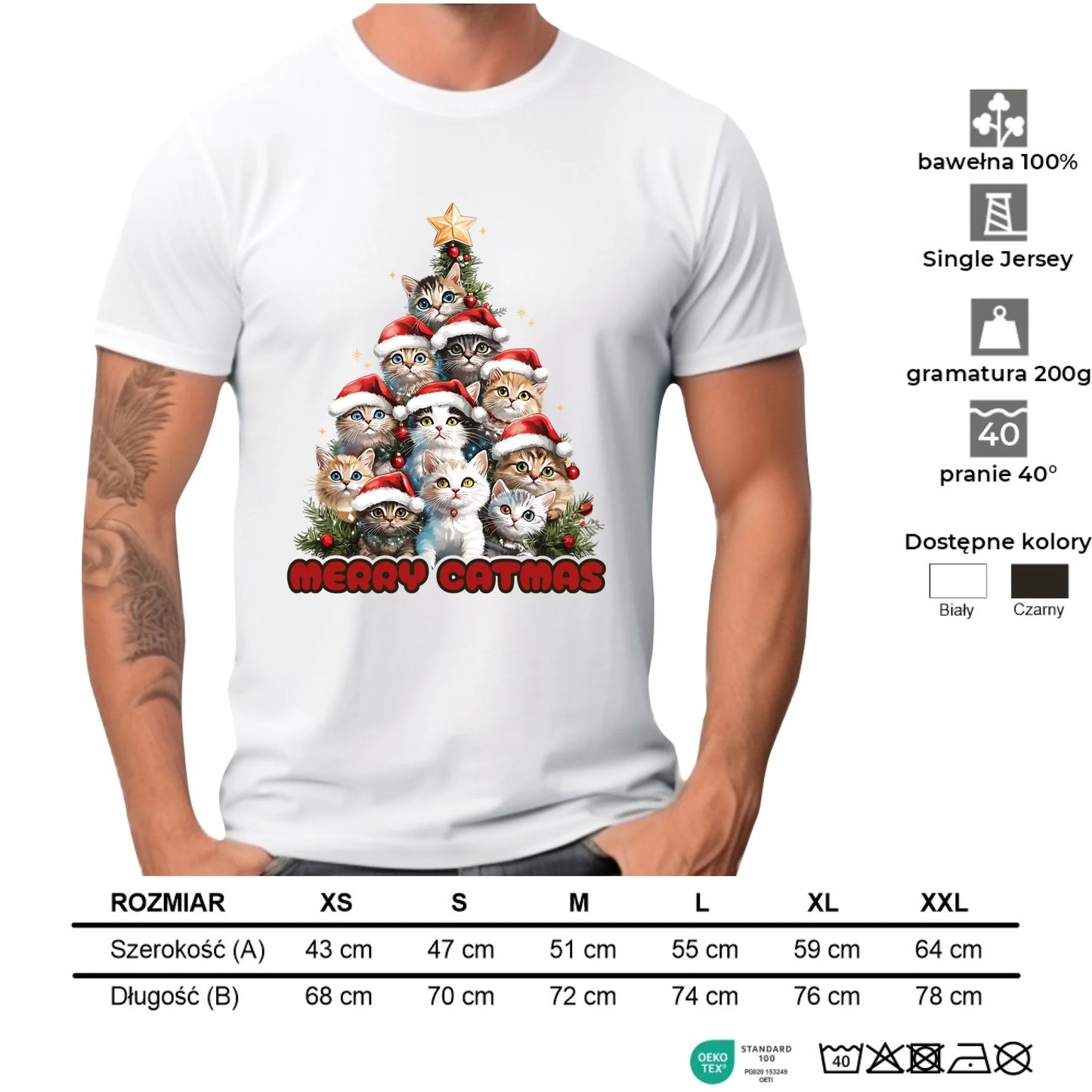 Koszulka męska świąteczna - Kocia choinka Merry Catmas BN20