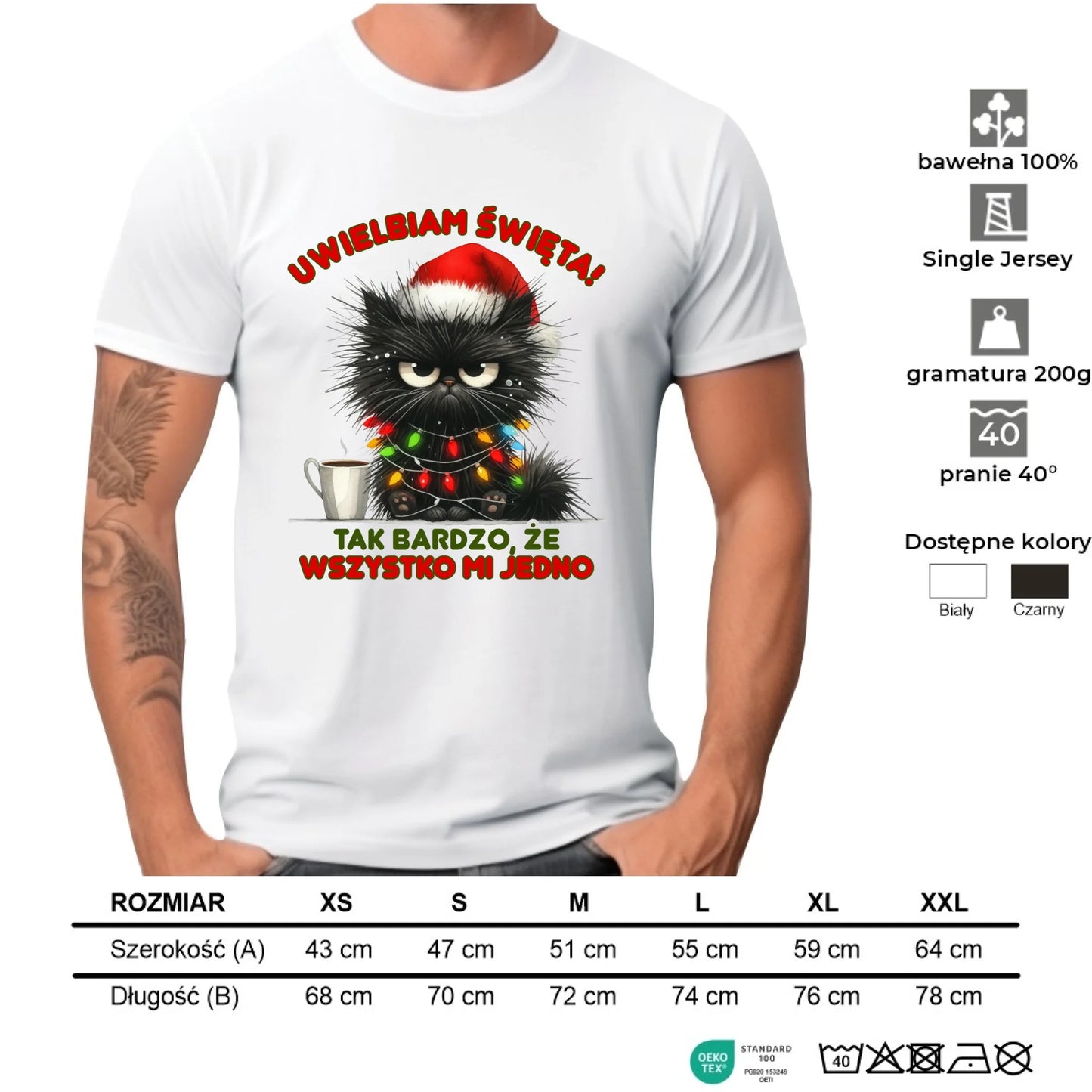 Koszulka męska świąteczna - Kot Maruda Wszystko mi jedno BN35